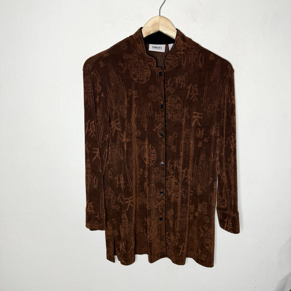 Chicos Traveler Asian Style Stretch‎ Slinky Mandarín Collar Women's 1 US Medium